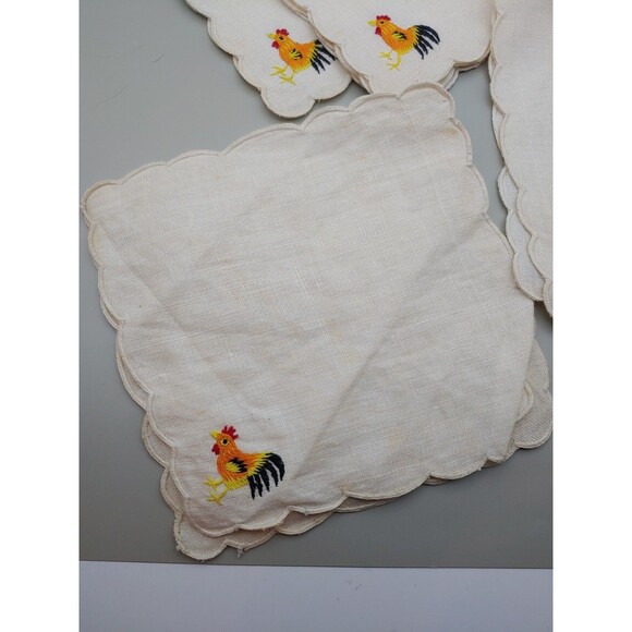 SET OF 12 ROOSTER MADIERA Vintage Cocktail Napkins 10 Matching Drink Coasters - Picture 10 of 11